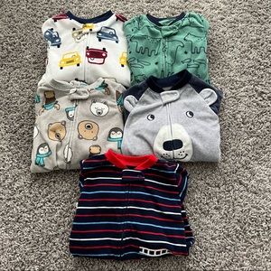 12 Month Fleece Footie Zippered Pajama Lot (5 pair!)